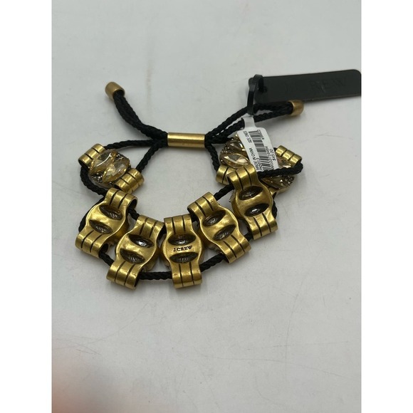 J. Crew Amber Color Rhinestone Gold Tone Black Toggle Adjustable Bracelet - Picture 3 of 14